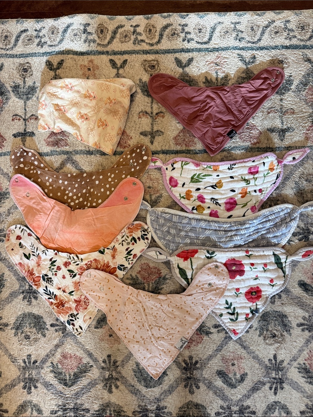 9 Baby Bandana Bib Set - Floral & Pink Cotton Drool Bibs